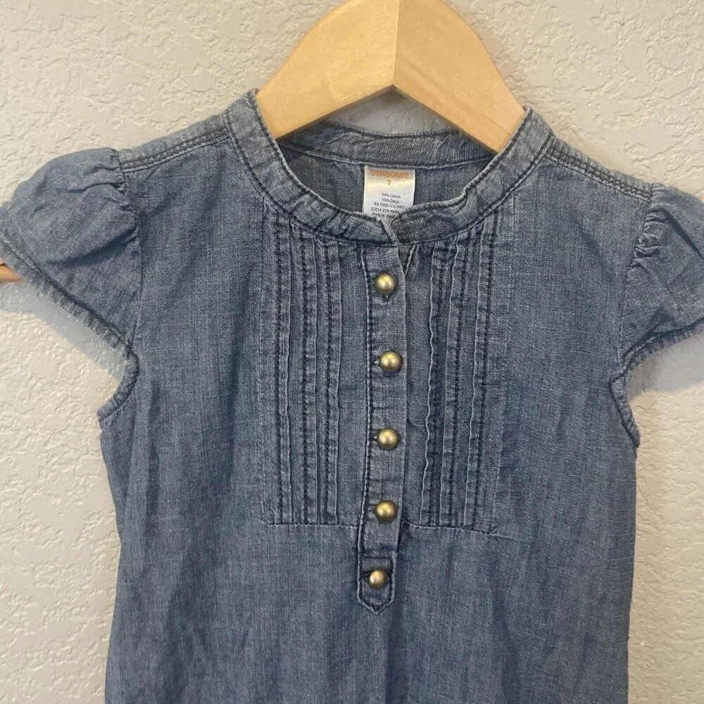 Gymboree Girls Dress Sz 7 Blue Drop Waist Short Sleeves Chambery Photos Fall